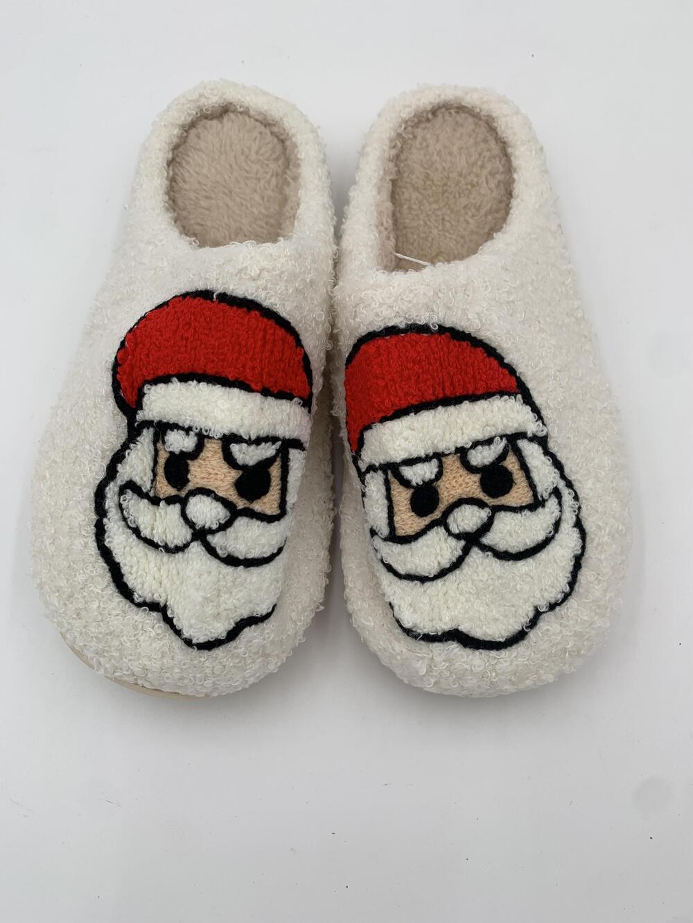 Santa Claus Slippers Shoes Womens White Fuzzy Mule Christmas House Cozy Size 8-9
